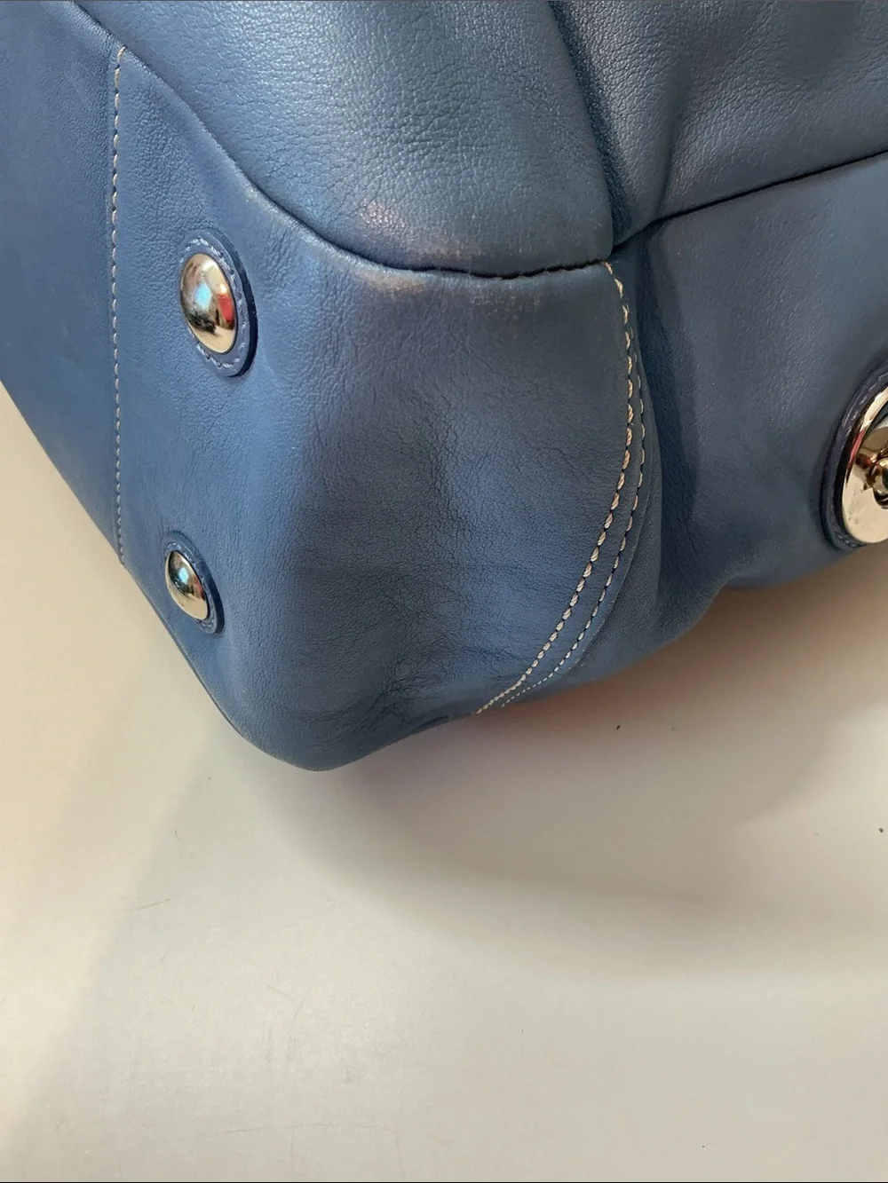 Coach East West Pleated Gallery Tote F13759 Blue Leather Shoulder Bag Y2K